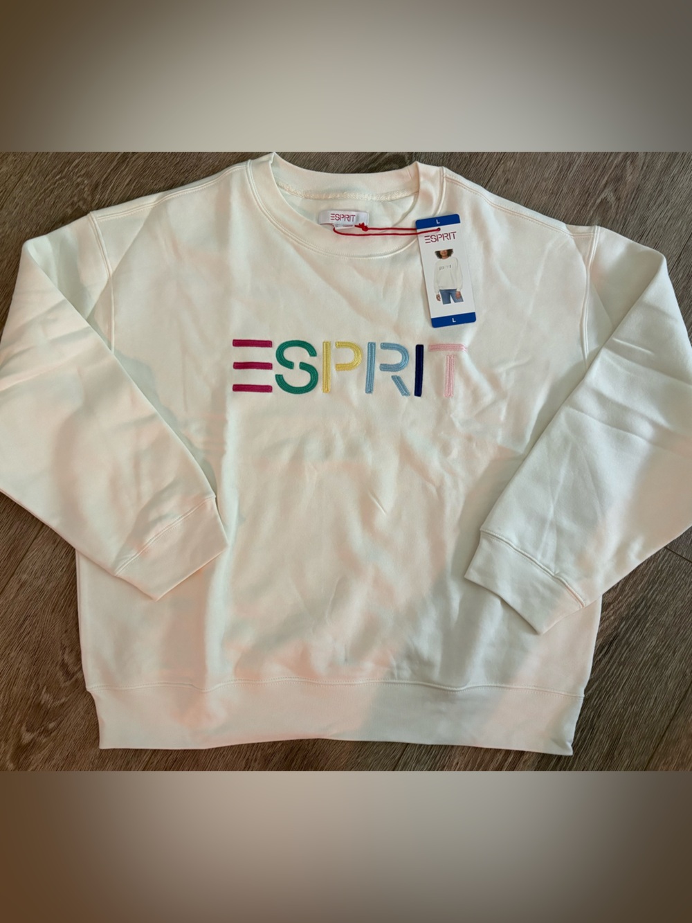 ESPRIT Embroidered Crewneck Sweatshirt VIRAL 80s Costco White L Large NWT
